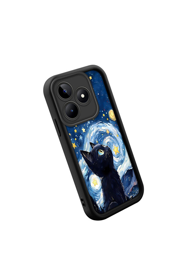 حافظة متوافقة مع هاتف Realme Note 50 مصنوعة من مادة السيليكون المقاومة للصدمات باللون الأسود بنمط قطة - 2