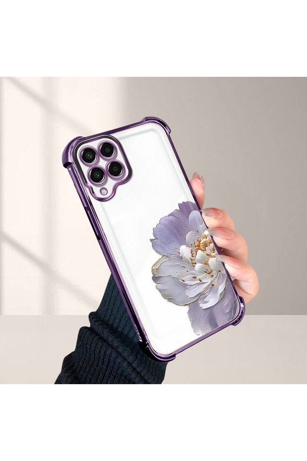 Samsung Galaxy M33 Compatible, Peony Flower Patterned Four-Corner Shock Protection Phone Case