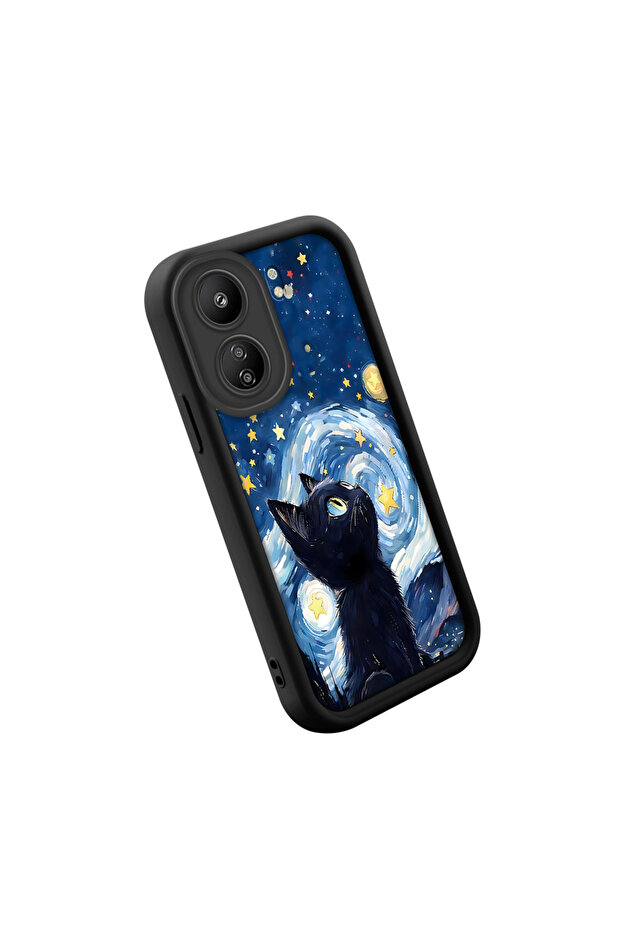 مادة السيليكون المتوافقة مع Poco C65، مقاومة للصدمات، لون أسود، نمط قطة - 2