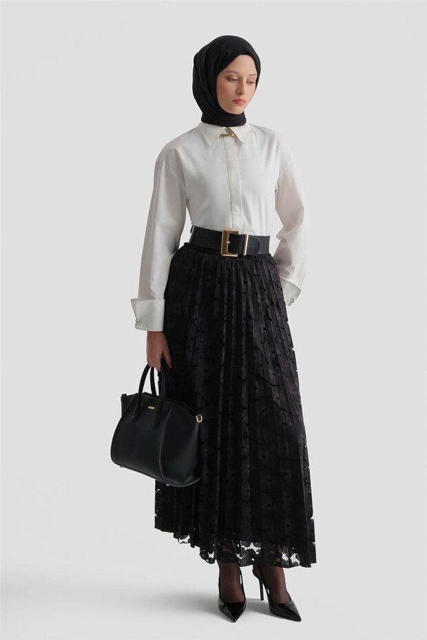 Dantelli Piliseli Etek Siyah - 2