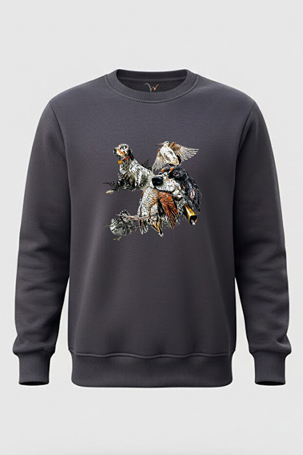 Hunting Outdoor English Setter Çulluk Printed 100% Cotton Regular Fit Crew Neck 3 Thread Sweatshirt