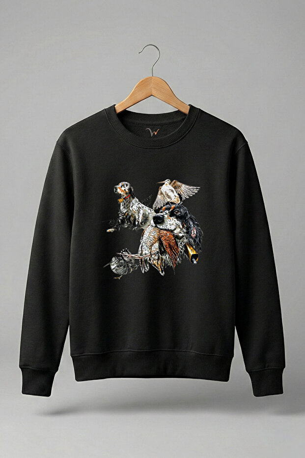 Hunting Outdoor English Setter Çulluk Printed 100% Cotton Regular Fit Crew Neck 3 Thread Sweatshirt