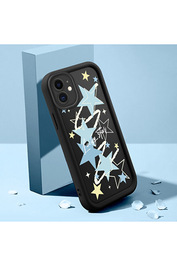 حافظة من السيليكون متوافقة مع هاتف iPhone 11، مقاومة للصدمات، لون أسود، بنمط نجمة - 4