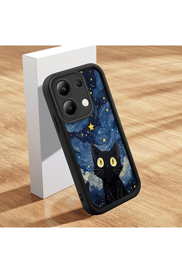 حافظة متوافقة مع هاتف Redmi Note 13 مصنوعة من مادة السيليكون المقاومة للصدمات باللون الأسود ونمط القطط - 4