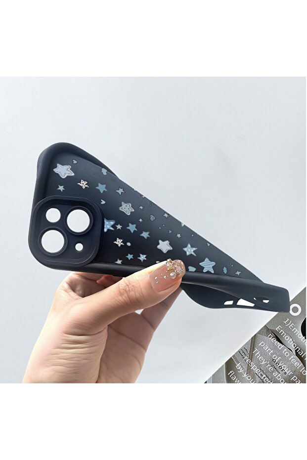 حافظة من السيليكون متوافقة مع هاتف iPhone 16e، مقاومة للصدمات، لون أسود، نمط نجمة - 5