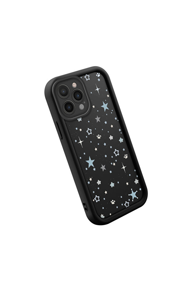 حافظة متوافقة مع هاتف iPhone 15 Pro مصنوعة من مادة السيليكون المقاومة للصدمات باللون الأسود بنمط نجمة - 3