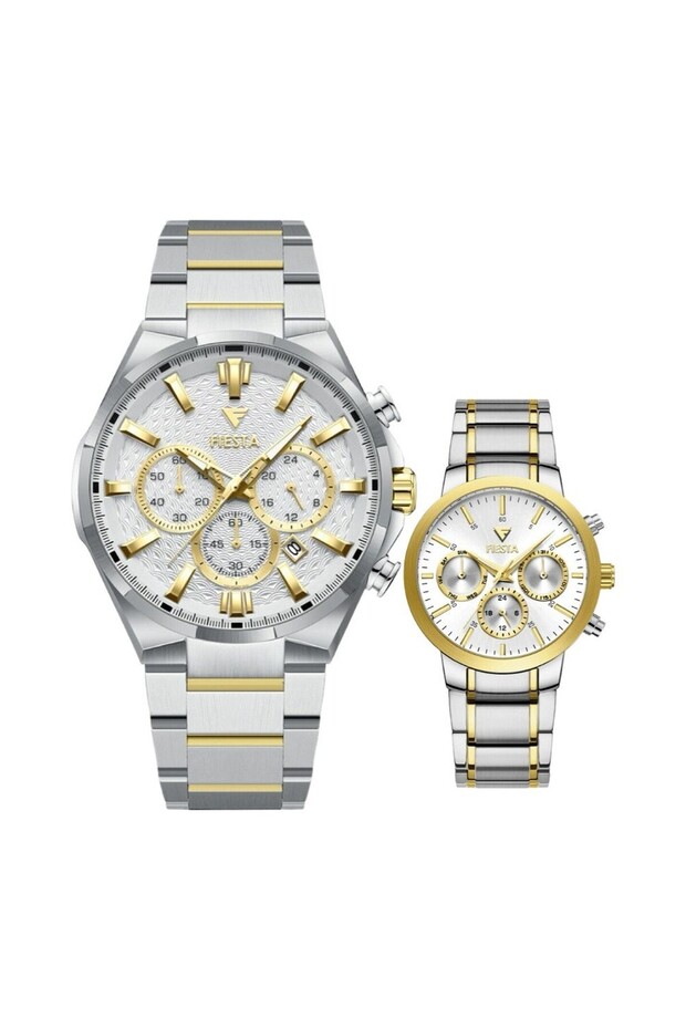 Marka Metal Kordonlu Çift Saati - 1