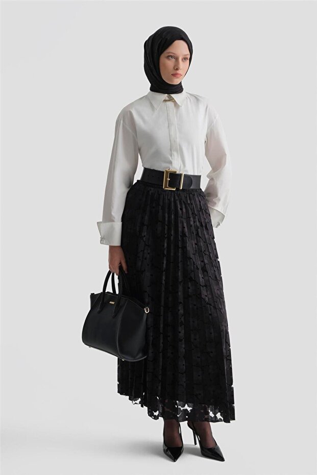 Dantelli Piliseli Etek Siyah - 3