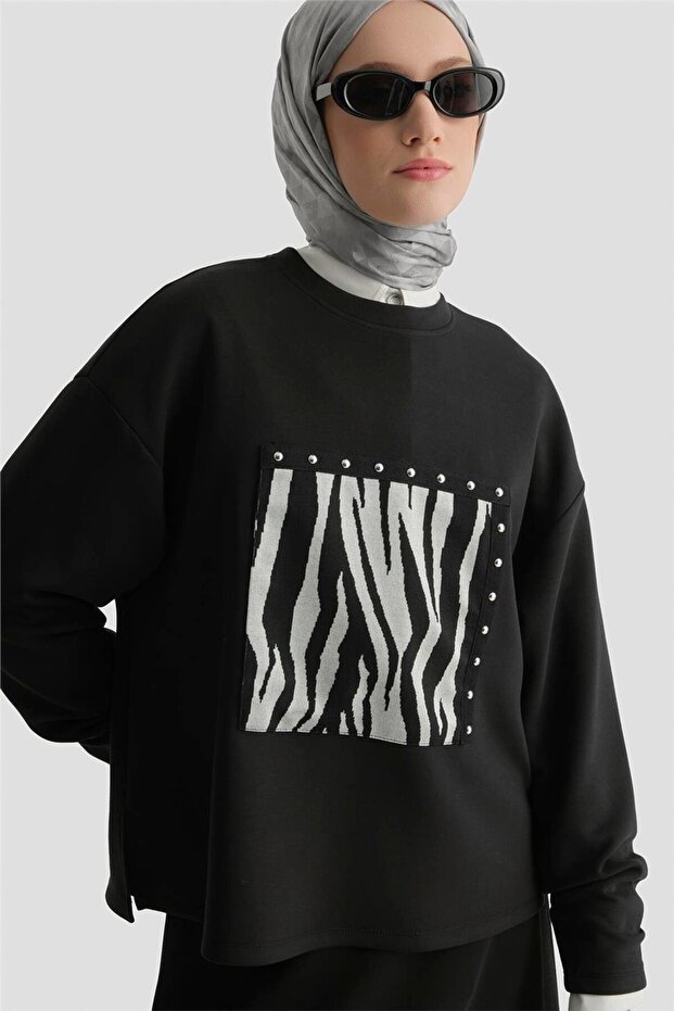 Zebra Patterned Knitted Set 25Kd2802 Black - 3