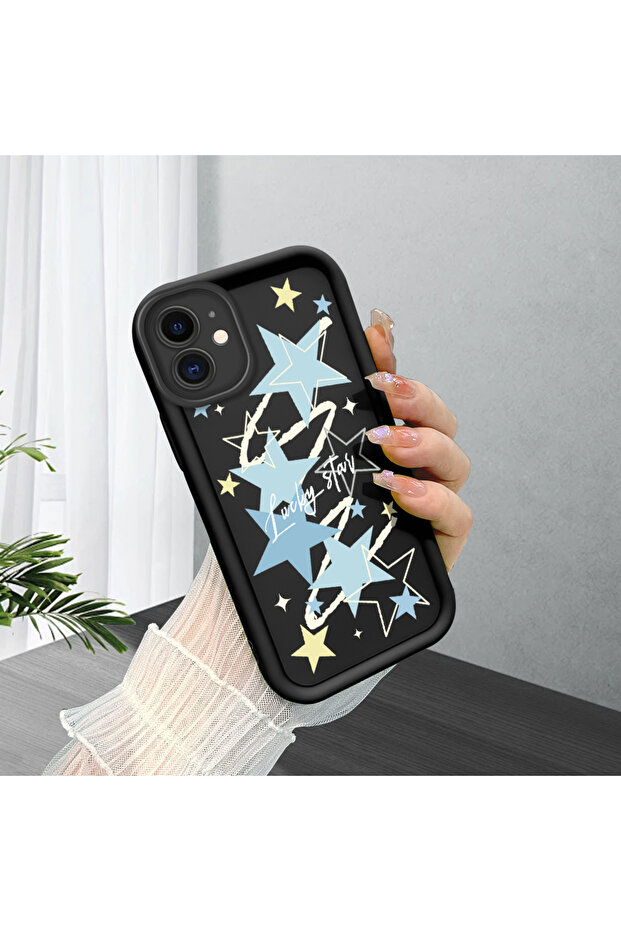 iPhone 12 Compatible Silicone Material Shockproof Black Color Star Pattern Case - 1