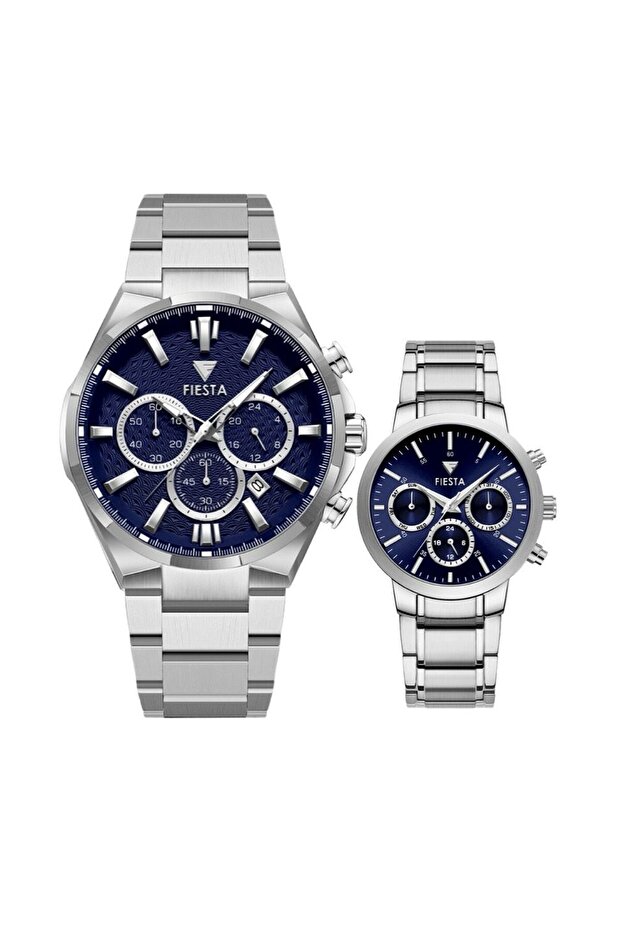 Marka Metal Kordonlu Çift Saati - 1