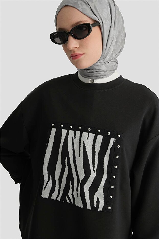 Zebra Patterned Knitted Set 25Kd2802 Black - 1