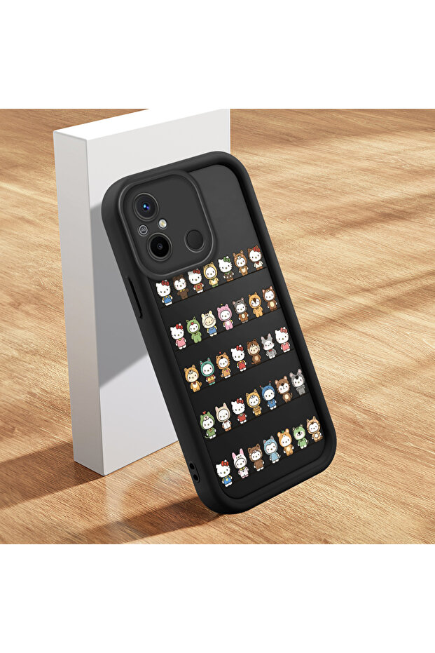 حافظة من مادة السيليكون المتوافقة مع Poco C55، مقاومة للصدمات، باللون الأسود، بنمط كيتي - 3