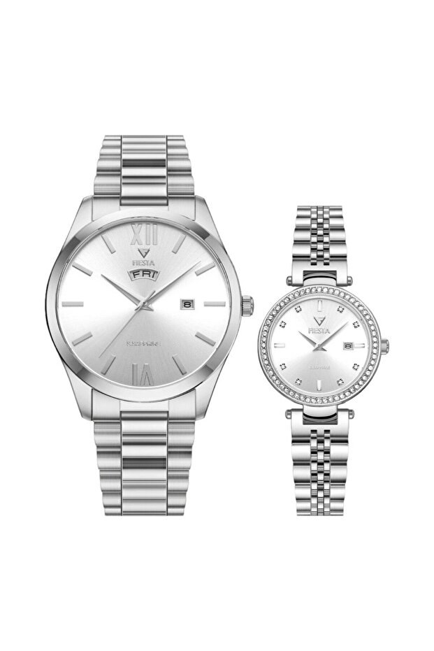 Marka Metal Kordonlu Çift Saati - 1