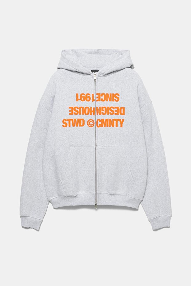 Kapüşonlu fermuarlı yazılı sweatshirt - 7