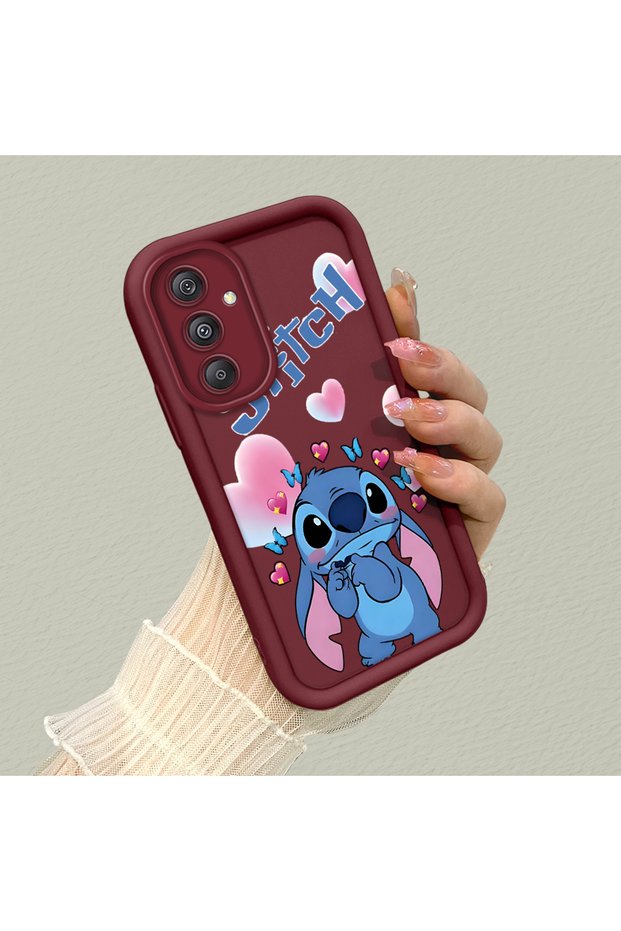 Samsung Galaxy M34 5g Compatible Claret Red Silicone Shockproof Lens Protected Stitch Pattern Case