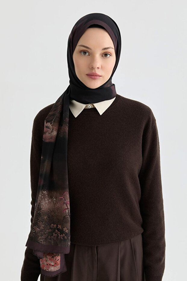 Maren Krep İpek Şal - Mürdüm - 1