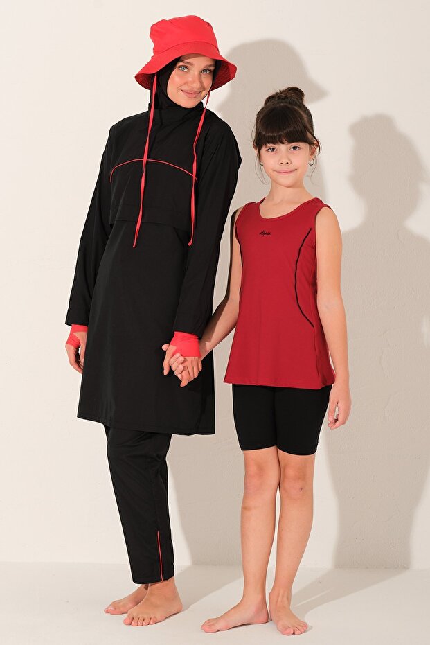 Sporty Children's Swimsuit with Braid Detail and Zero Sleeves - Alf26135