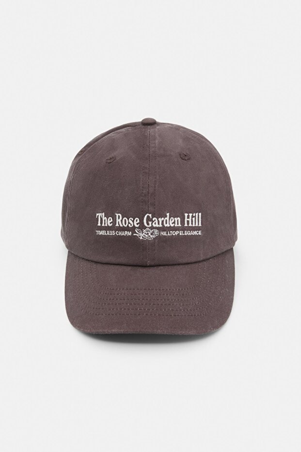 İşlemeli kahverengi şapka - 1