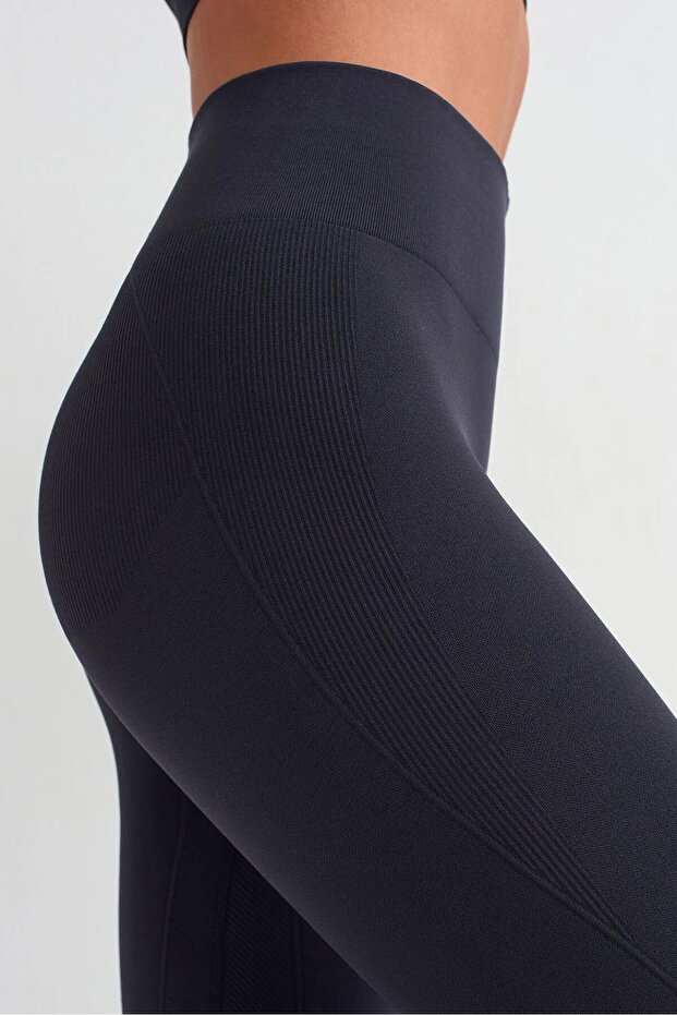 Herringbone Patterned Gathering Tights Dark Navy Blue - 2
