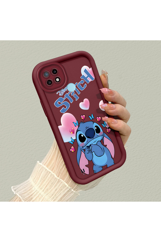Realme C21 Compatible Claret Red Silicone Shockproof Case with Lens Protection and Stitch Pattern