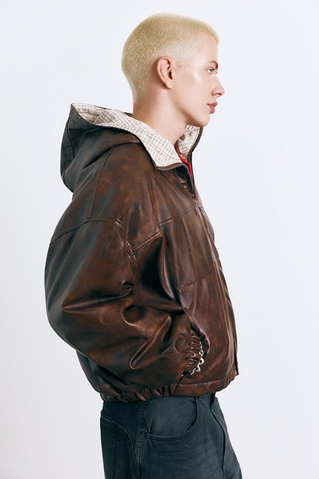 Eskitme suni deri ceket - 5