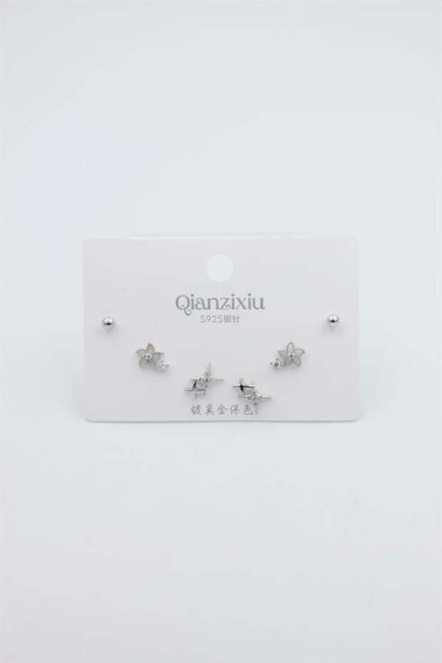 مجموعة متعددة من الأقراط - فضية - 2