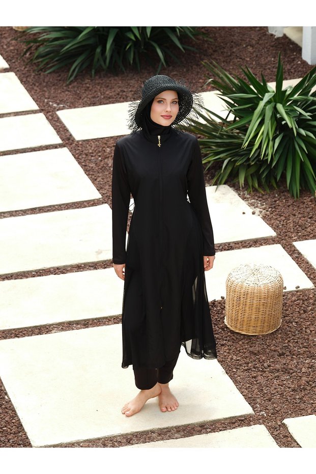 Mira Tulle Detailed Long Hijab Swimsuit - Alf26504