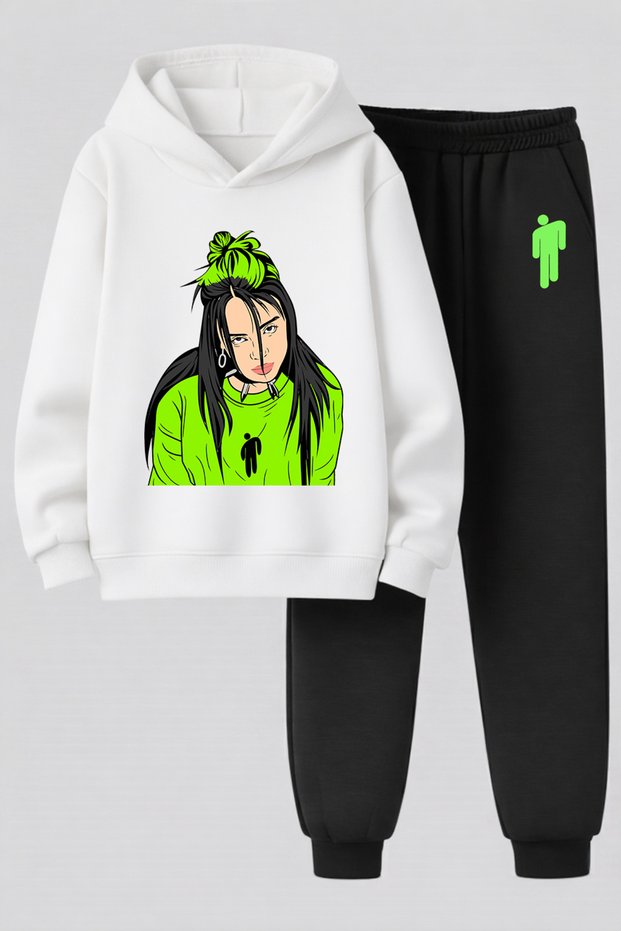 Billie Eilish Printed 3-Yarn Quality Sweatshirt and Sweatpants Kids' Top-Bottom Set