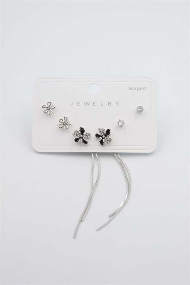 مجموعة متعددة من الأقراط - فضية - 2