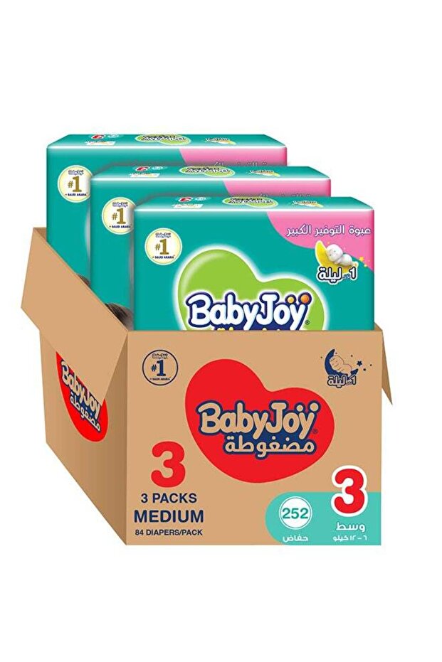 Diapers, Size 3, 6 - 12 kg, 252 Pieces (84 × 3) - Medium, Unique Breathable Feature, Compr
