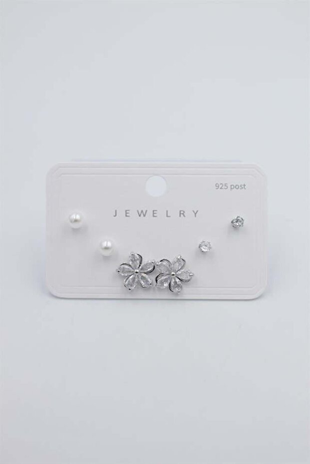 مجموعة متعددة من الأقراط - فضية - 2