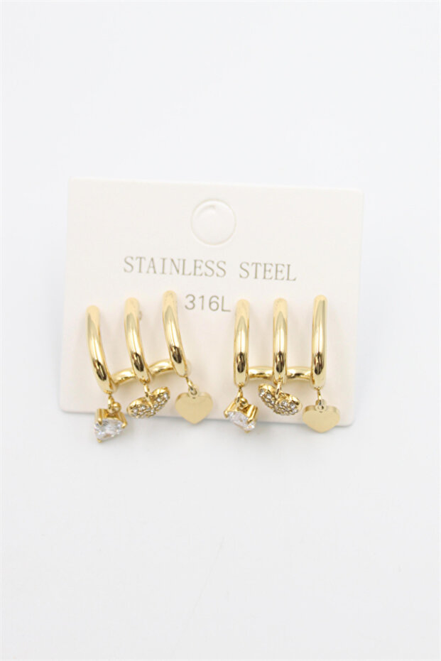 أقراط متدلية من الحجر - ذهبي - 1