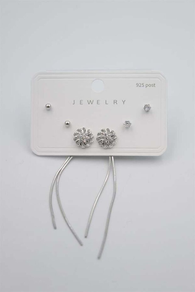 مجموعة متعددة من الأقراط - فضية - 1