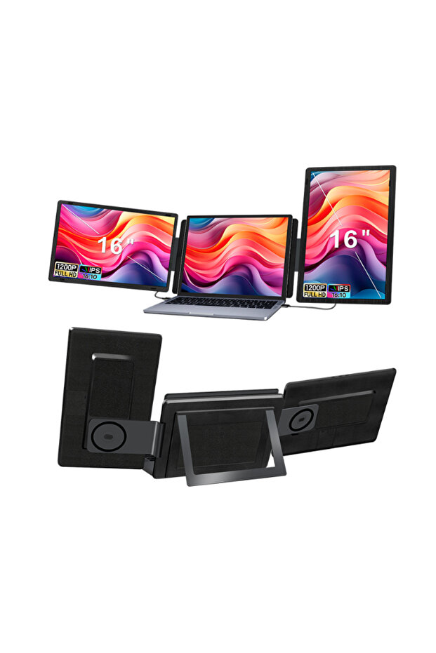 ULTRAX 16" İkili Taşınabilir Monitör Çoklu Ekran 1200p Fhd Ips Notebook Monitör Çift Kablo