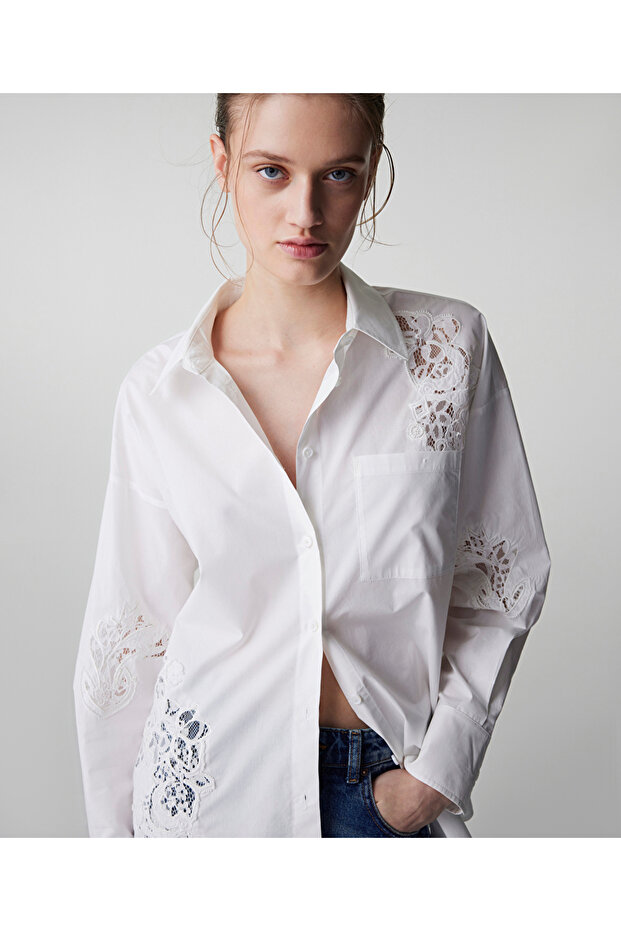 Nakışlı poplin gömlek - 1