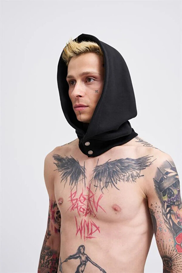 Erkek Basic Kapüşonlu Sweatshirt Siyah - 2