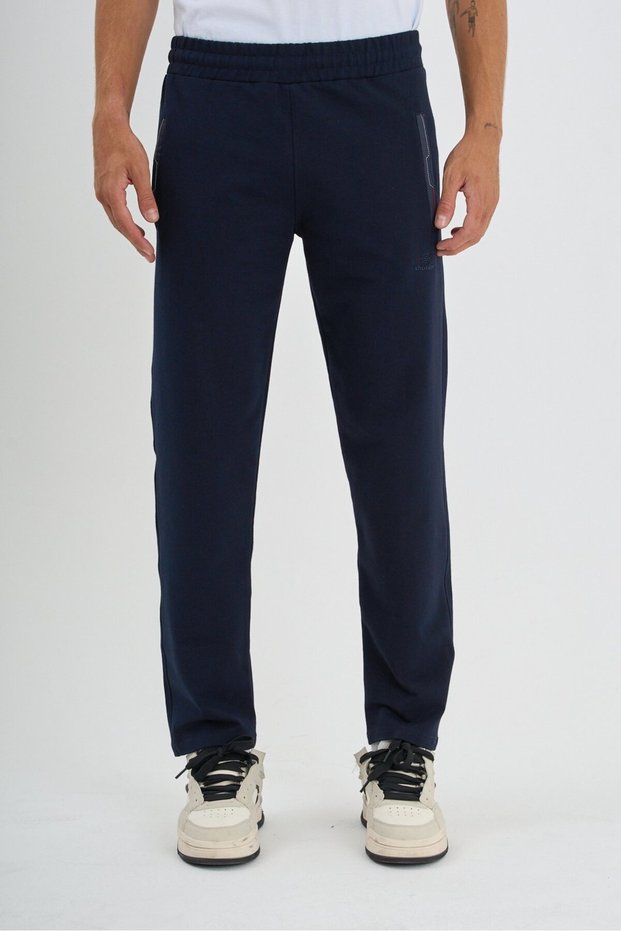 Navy Blue Seasonal Men's Sweatpants Comfortable Fit Straight Leg with Zipper Pockets