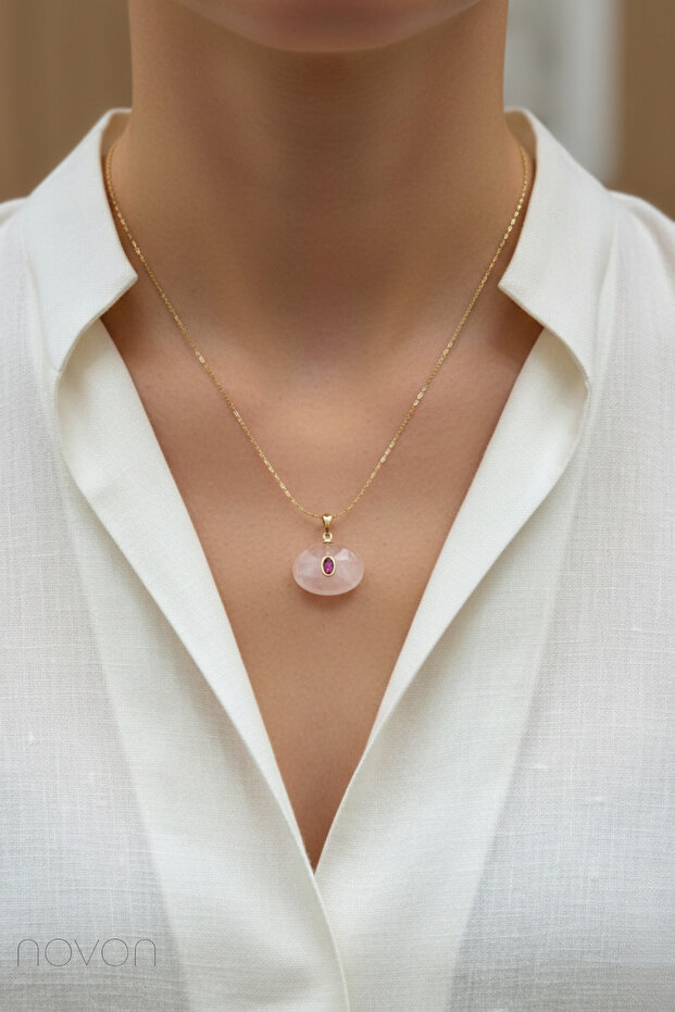 Natural Stone Design Middle Zircon Stone Premium Steel Necklace