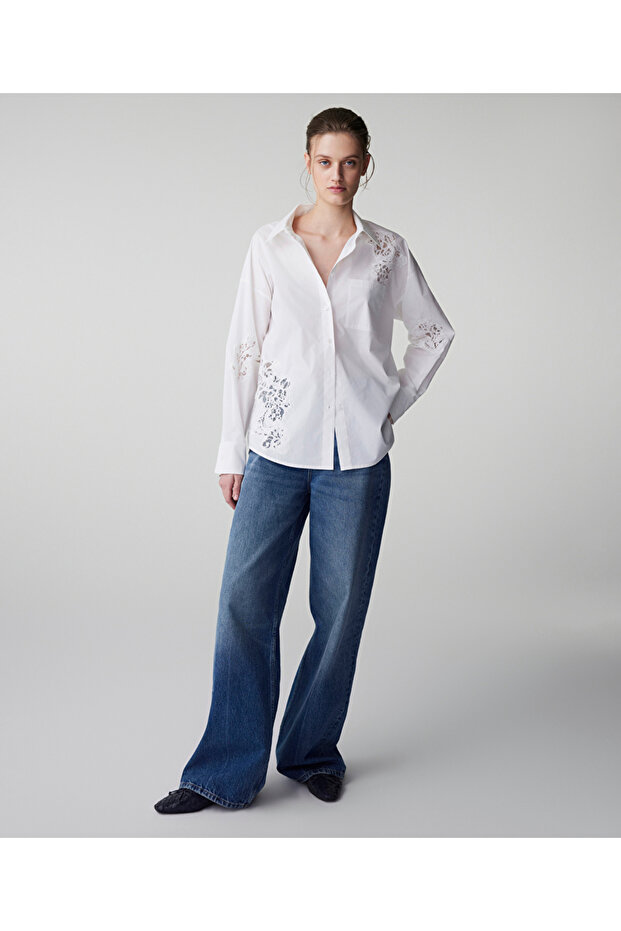 Nakışlı poplin gömlek - 5