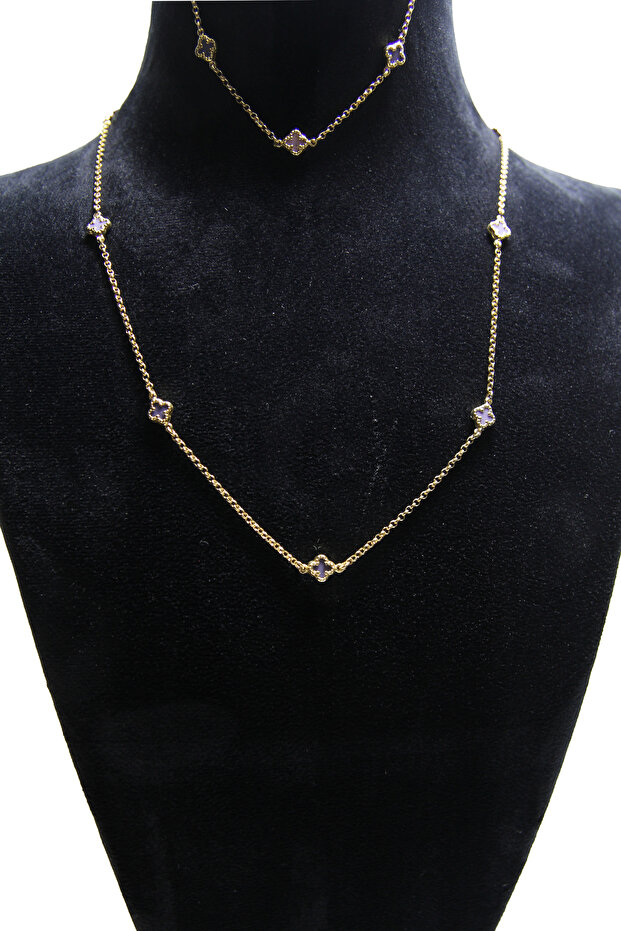 ALTIN KOLYE 5'Lİ YONCA MOR RENK - 7