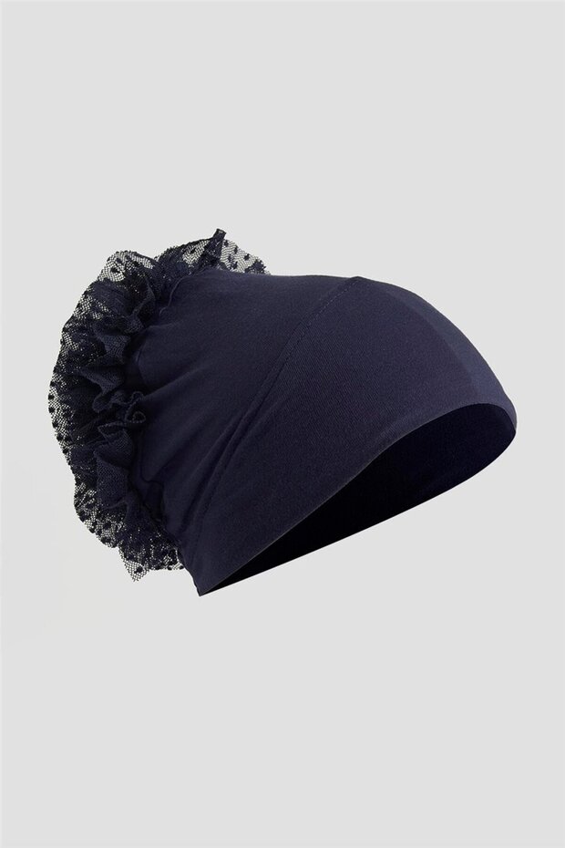 Buttoned Snapback Cap Navy Blue