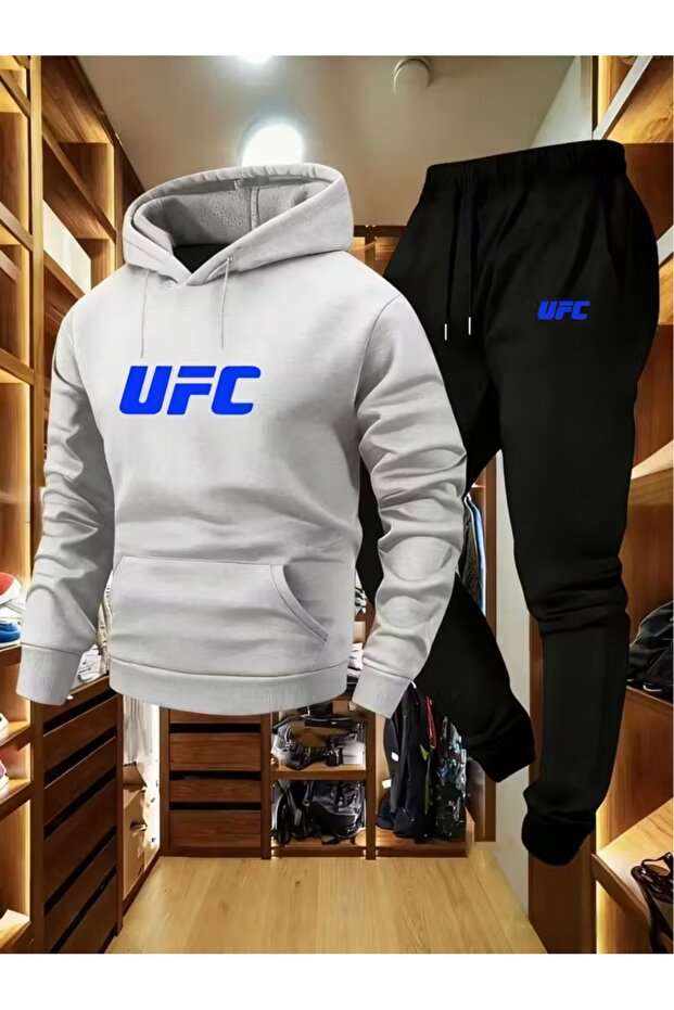 Unisex Ufc Printed Hooded Oversize Top and Bottom Set