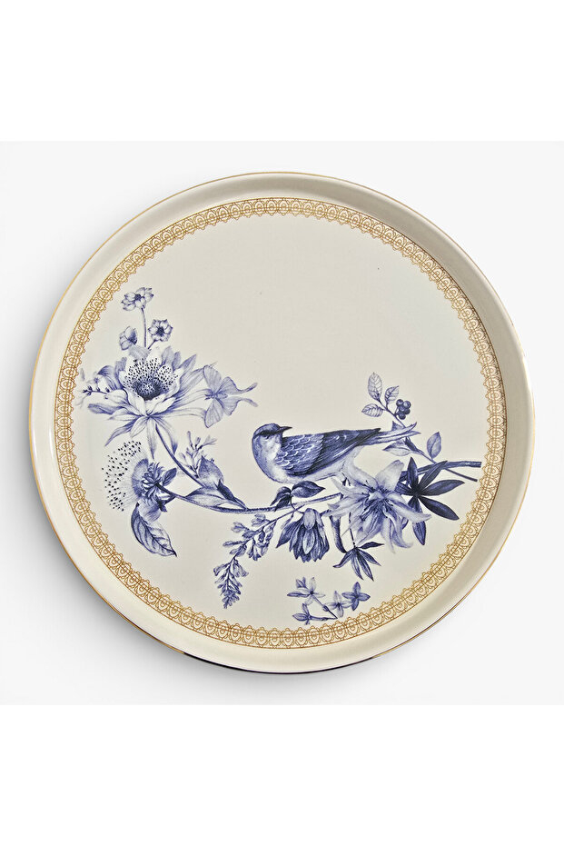 Real Gold Gilded Blue Bird Ceramic Serving Plate 23 cm Single Person