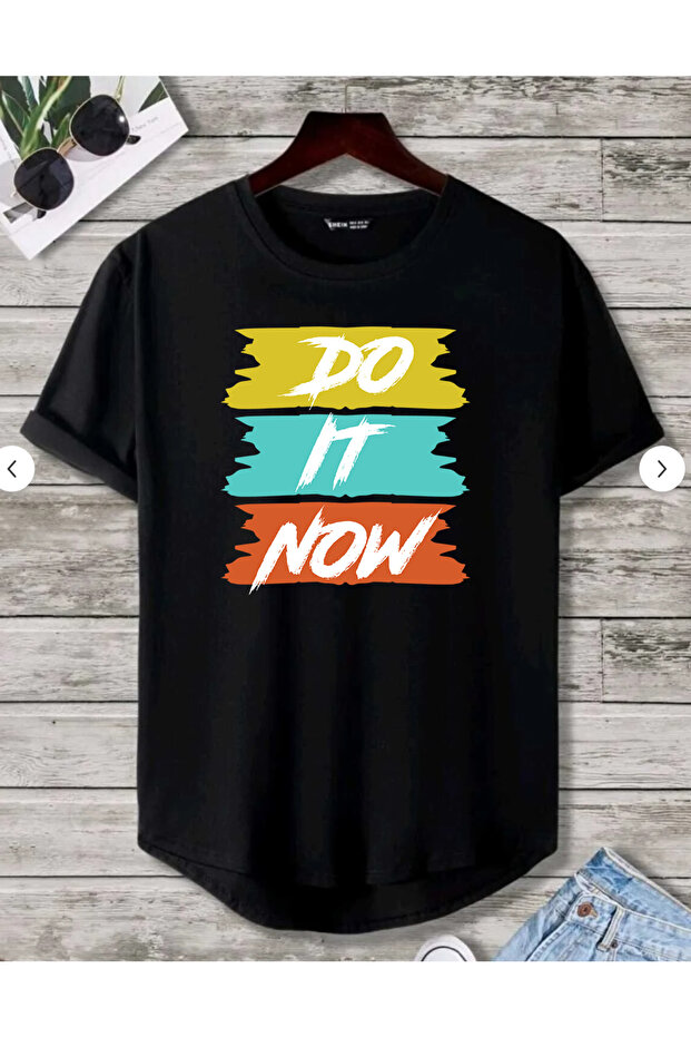 تيشيرت صيفي قطني مطبوع بحاشية بيضاوية الشكل للجنسين من DO IT NOW