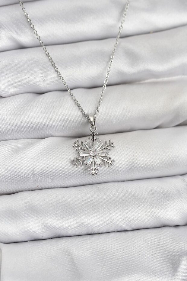 316L Steel Chain Silver Color Snowflake Model Zircon Stone Women's Necklace