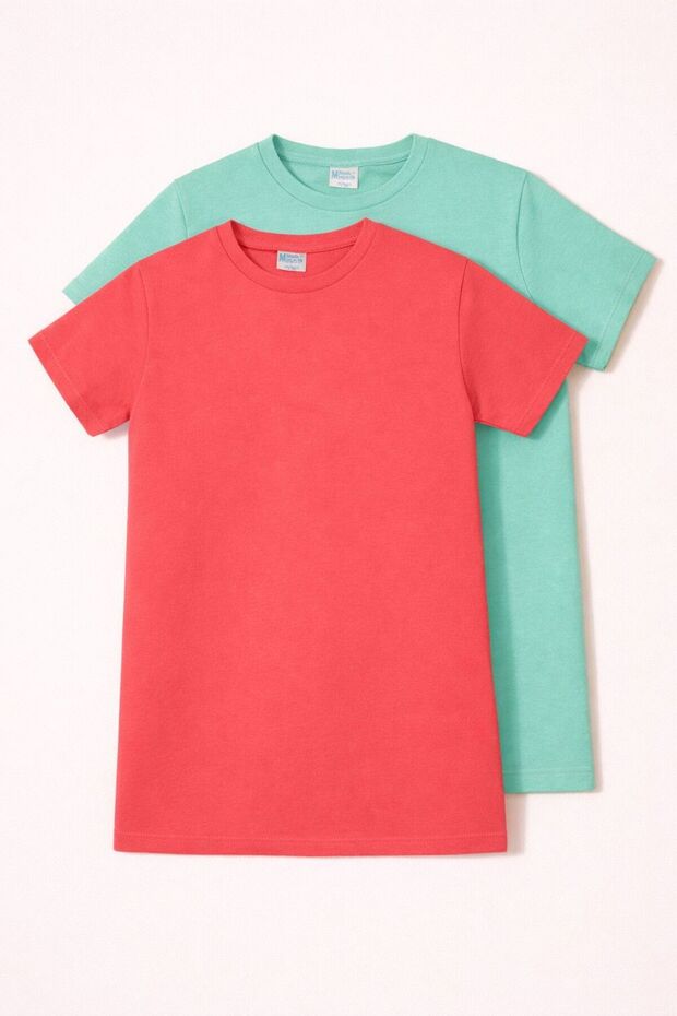 Unisex Children's Cycling Shirt Short Sleeve Standard Fit 2-Pack Paket Yavruağağzi̇-Turquoise Color Children's T-Shirt