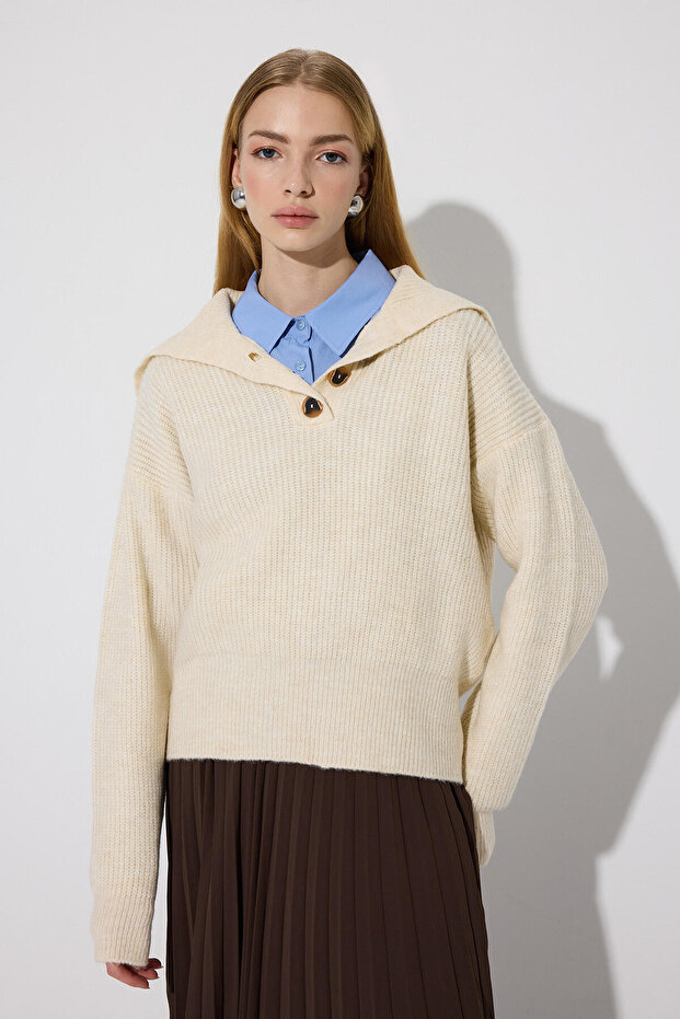 DEVRİK YAKA DÜĞMELİ TRİKO KAZAK - 4