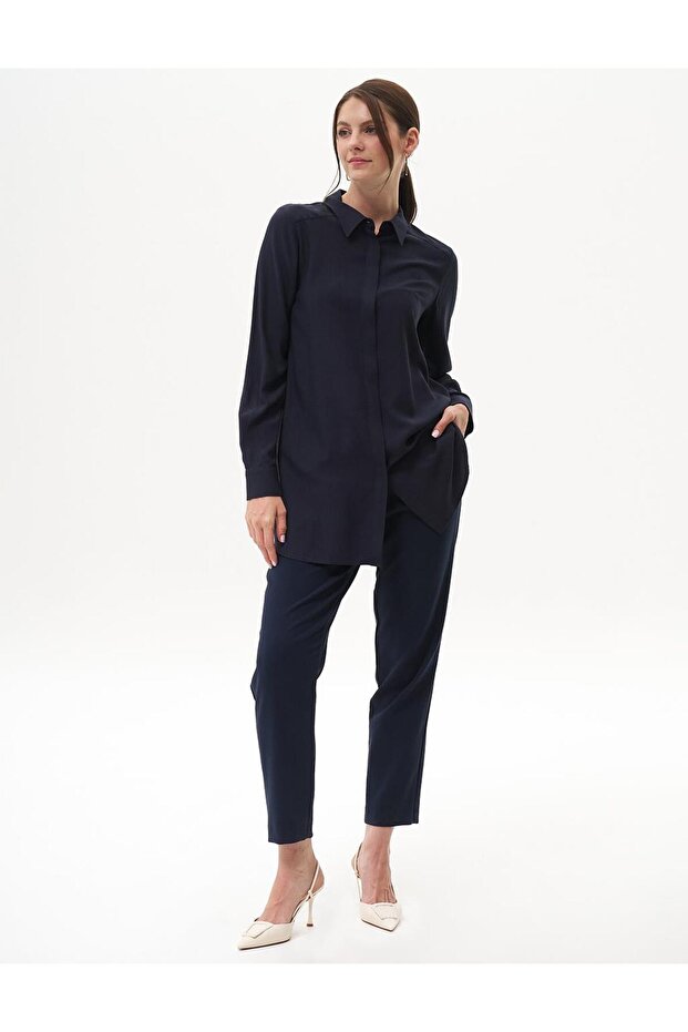 %100 Viskon Basic Tunik Lacivert 21519 - 5