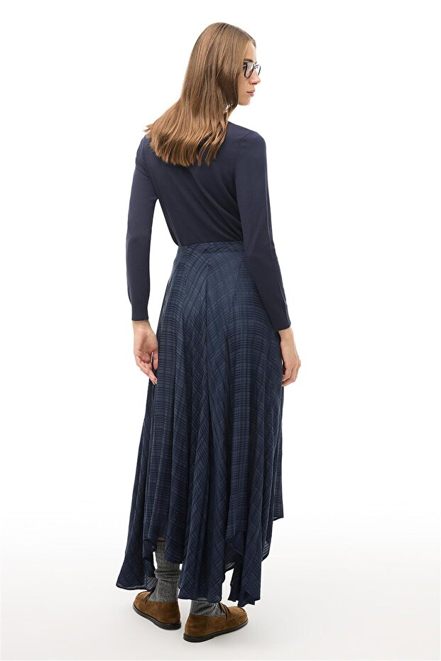 Lacivert Midi Etek - 3